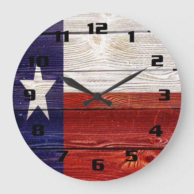 Texasflagga på rustik trästruktur stor klocka (Framsida)
