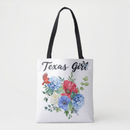 Texasflicka med röda/vita/blå blommor & fåglar tygkasse