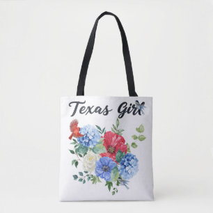 Texasflicka med röda/vita/blå blommor & fåglar tygkasse