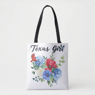 Texasflicka med röda/vita/blå blommor & fåglar tygkasse