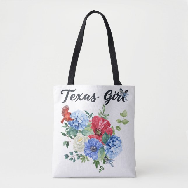 Texasflicka med röda/vita/blå blommor & fåglar tygkasse (Framsida)