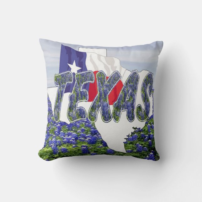 Texasform Texasflagga och blåklockor Kudde (Framsida)