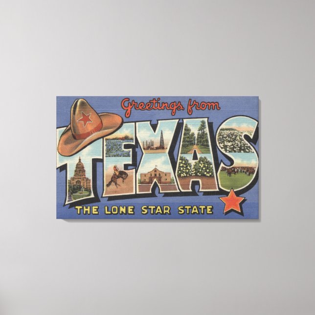 TexasGreetings från Lone Star State Canvastryck (Framsida)