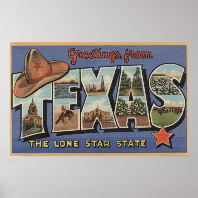 TexasGreetings från Lone Star State Poster (Framsidan)