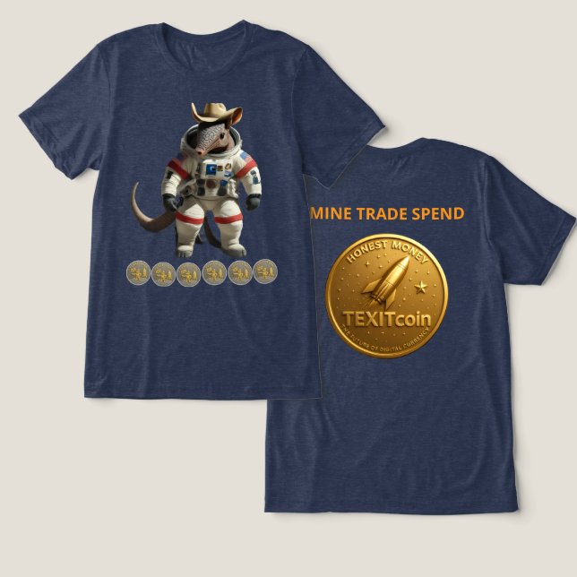 TexitCoin Gold Coin Back And Armadillo Front T Shirt (Design fram och bak)