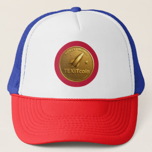 TexitCoin officiella logotyp på bakre mynt på fram Keps