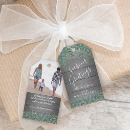 Text 1 Photo Helgdag Greenery Rustic Grått Wood Presentetikett