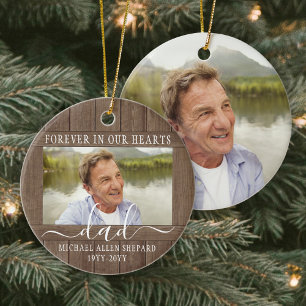 Text 2 Fotominnesmärke enkelt Rustic Faux Wood Julgransprydnad Keramik