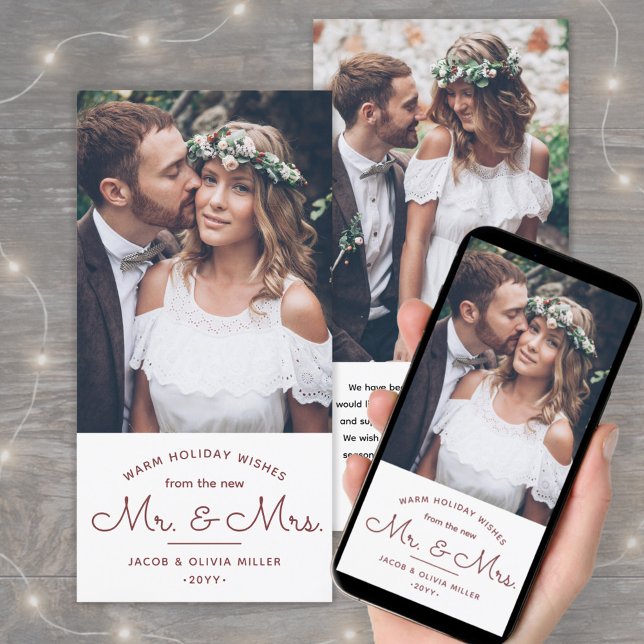 Text 2 fotony Mr. & Newlyweds Burgundy Julkort (Skapare uppladdad)