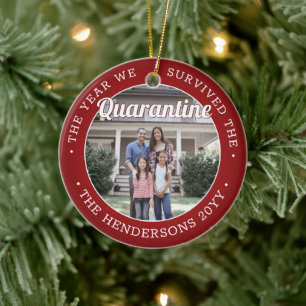 Text 2 Photo Funny Covid Quarantine Red White Julgransprydnad Keramik
