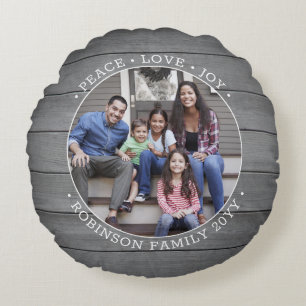 Text 2 Photo Rustic Grått Modern Farmhouse Wood Rund Kudde