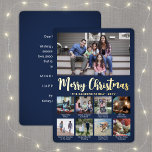 Text 9 Photo Collage Simple Navy Blue and Guld<br><div class="desc">Skicka snyggt glatt hälsning och 9 av bilder med ett anpassningsbar fotokollage navy blue och guld foil helgdag card. All text på den här mallen är enkel att anpassa för att inkludera alla formuleringar, t.ex. God jul, Glad helg, Säsonhälsningar, nyårschecknare osv. (IMAGE PLACEMENT TIP: Ett enkelt sätt att centrera ett...</div>