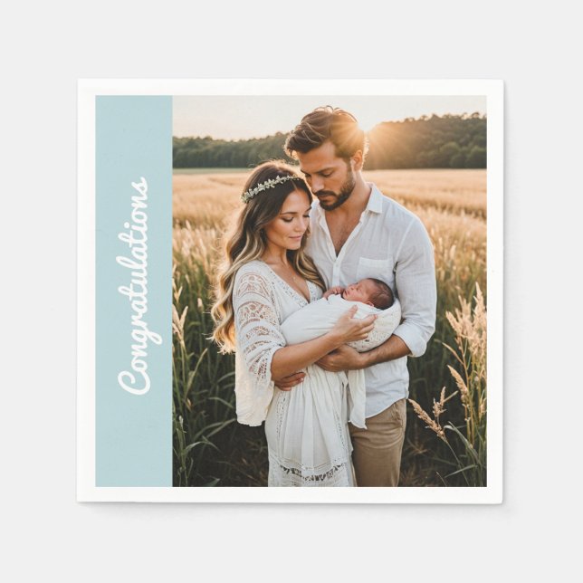 text and photo custom personalized party blue  pappersservett (Framsidan)