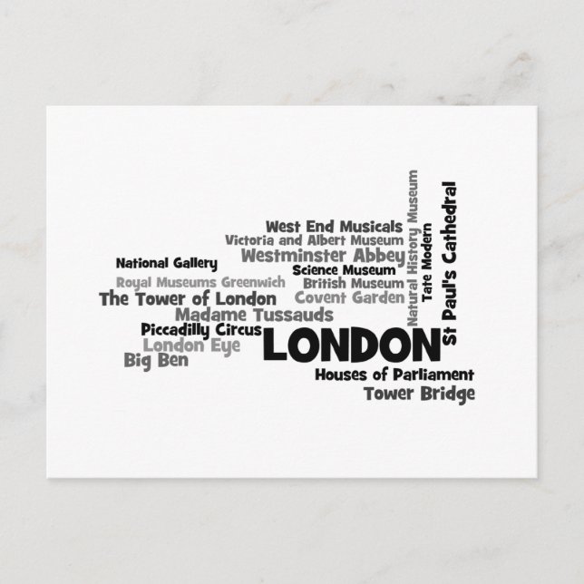 Text Art "London" Vykort (Framsida)