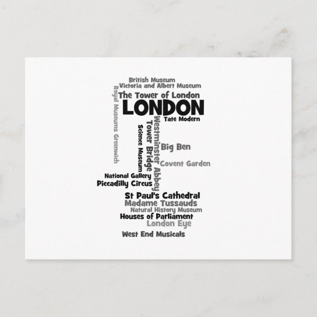 Text Art "London" Vykort (Framsida)