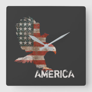 Text för Amerikanska Flagga Örn Fyrkantig Klocka