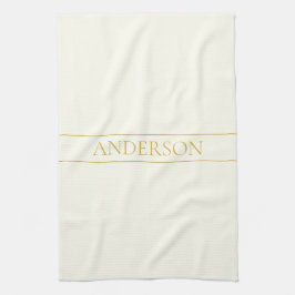 Text för Anpassadet Enkel Elegant | Guld Benvit Kökshandduk