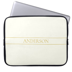 Text för Anpassadet Enkel Elegant Guld Benvit Laptop Fodral