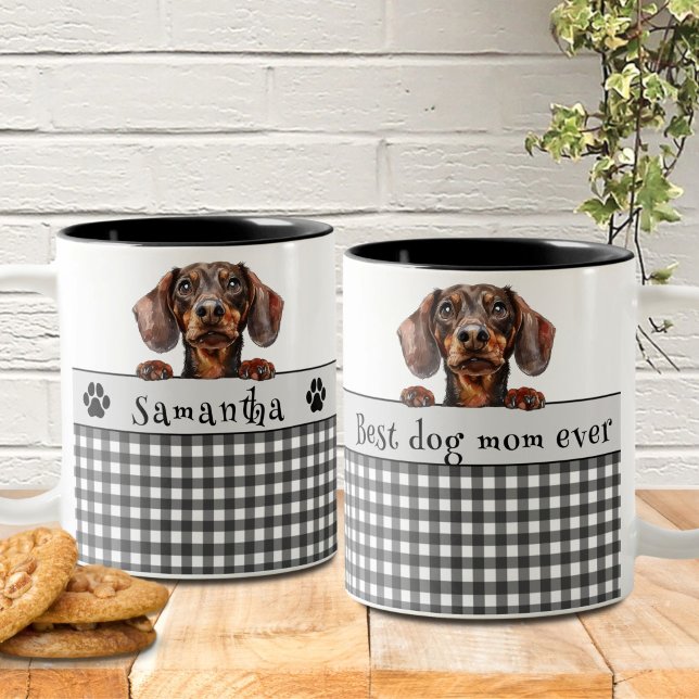 Text för bästa Hund Mamma någonsin Dachshund Anpas Två-Tonad Mugg (Skapare uppladdad)