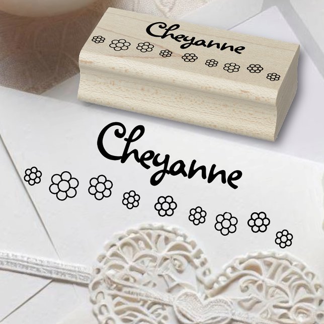 Text för Cute Flower Line Mönster Personlig Namn Stämpel (Skapare uppladdad)