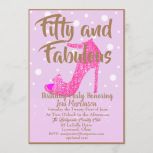Text för femtio och Fabulous GirlySparkly Shock ro Inbjudningar