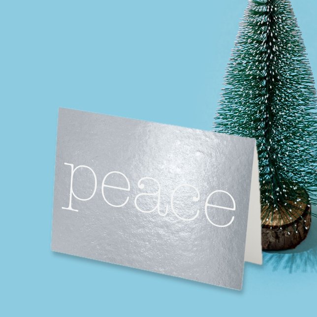 text för filmshimmer fredsljus skrivmaskin folierat kort (Deliver a shimmering message of peace this holiday season. Full front foil and white typewritertext.)