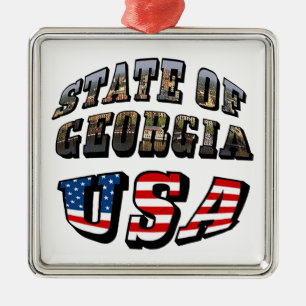 Text för Georgien och USA flagga Julgransprydnad Metall