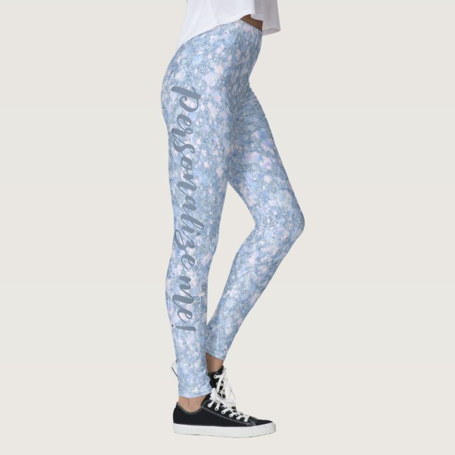 Text för Ice Palace Blek Blue Glitter ANPASSNINGSB Leggings (Höger)