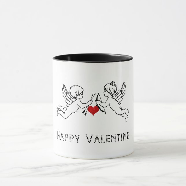 Text för lycklig Valentine Cherubs par Cute Hearts Mugg (Center)