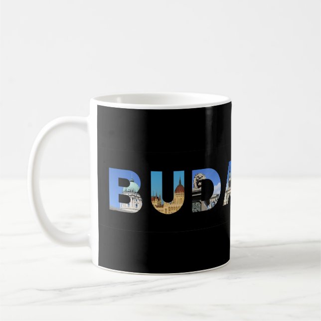 text för namn för insida för budapest stadshungary kaffemugg (Vänster)