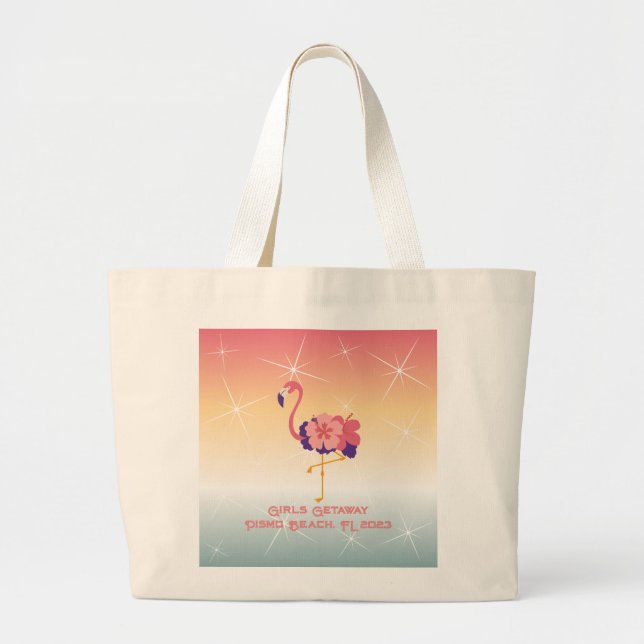 Text för Personligen Tote Bag Flamingo Sunset Jumbo Tygkasse (Framsidan)