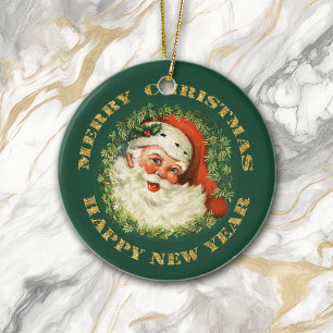 Text för Santa Porträtt Guld Julgransprydnad Keramik