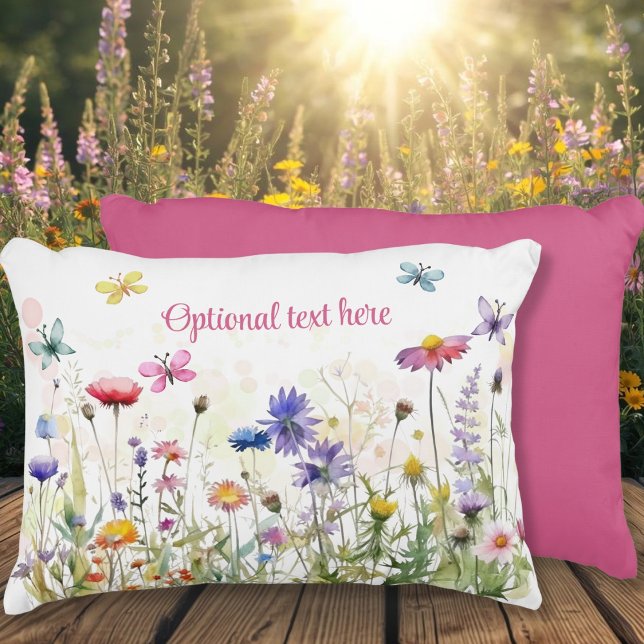 Text för Watercolor Butterflies wildblomma bokeh Prydnadskudde (Watercolor Butterflies wildflower custom text Accent Pillow)