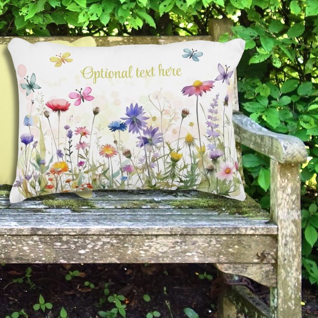 Text för Watercolor Butterflies wildblomma bokeh Prydnadskudde (Skapare uppladdad)