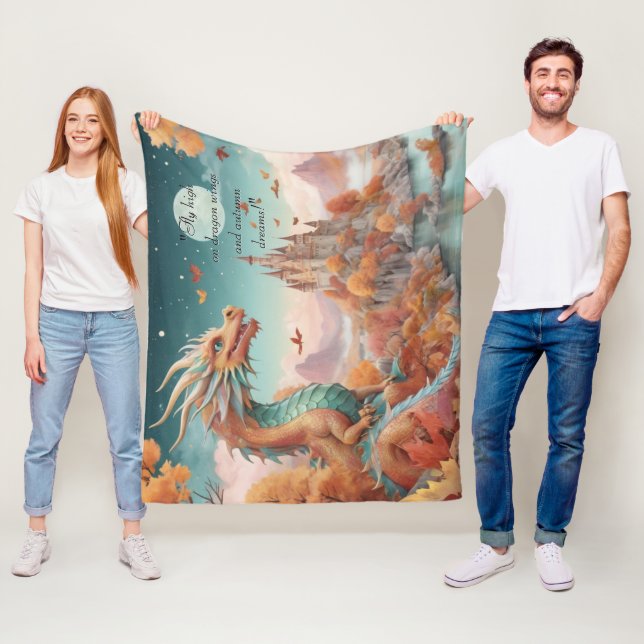 Text från hösten Dragon River Castle Starry Night  Fleecefilt (På plats)