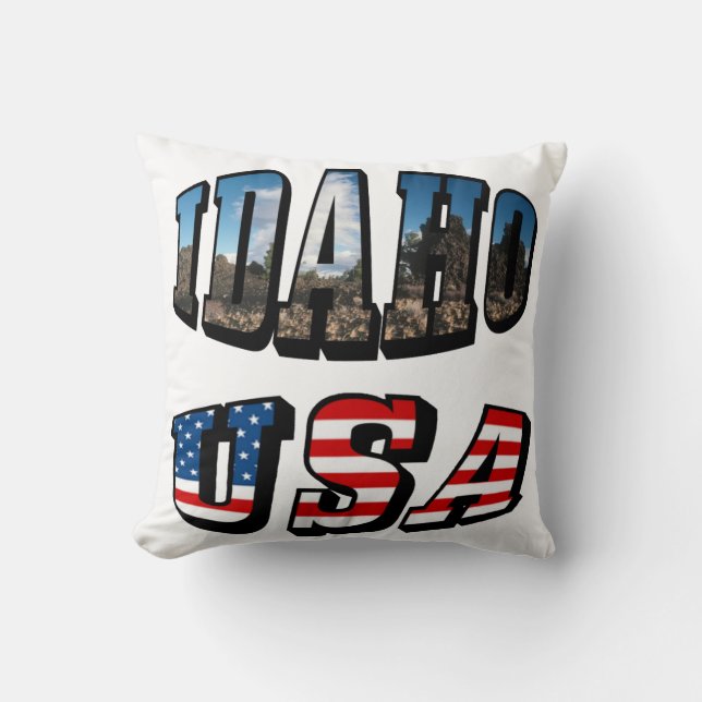 Text från Idaho Bild och Flagga USA Kudde (Framsida)