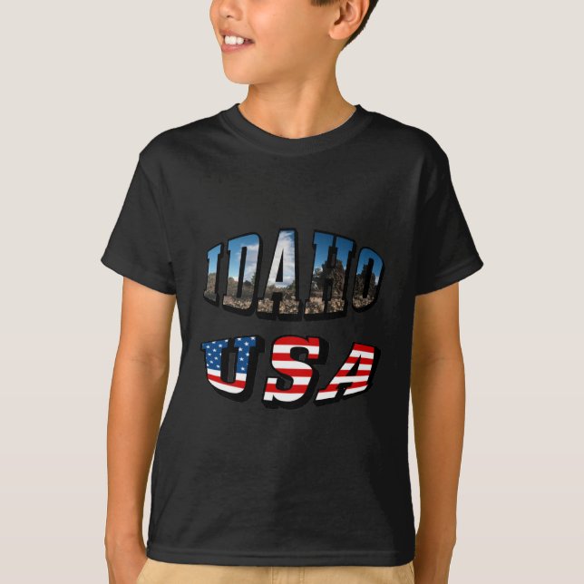 Text från Idaho Bild och Flagga USA T Shirt (Framsida)