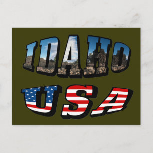 Text från Idaho Bild och Flagga USA Vykort