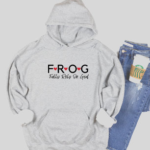 Text Frog är helt beroende av Gud Hoodie