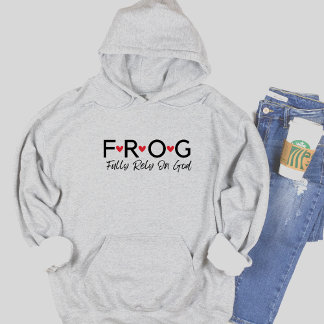 Text Frog är helt beroende av Gud Hoodie