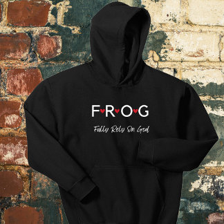 Text Frog är helt beroende av Gud Hoodie