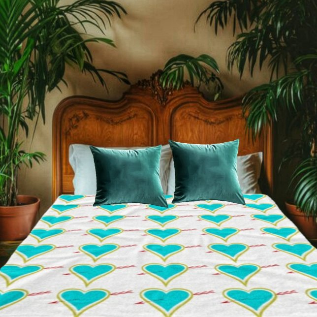 Text. Hjärt och pil-Guld-Wht Fleecefilt (Cuddle up this February, in this Text. Heart & Arrow Gold-Wht Fleece Blanket!)