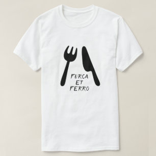 Text i latin: furcaen et ferro och dela sig och t-shirt