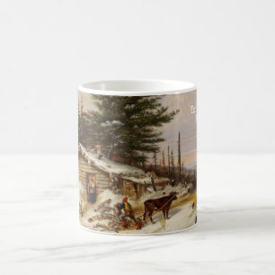 Text i Winter Log House anpassningsbar art mugg