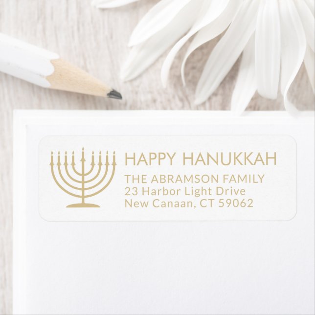 Text Menorah Guld Hanukkah Returadress Returadress Etikett (Insitu)