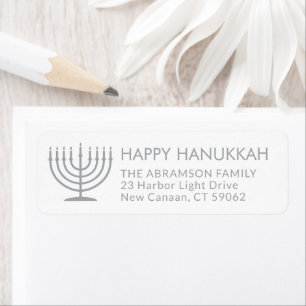 Text Menorah White Hanukkah Returadress Etikett
