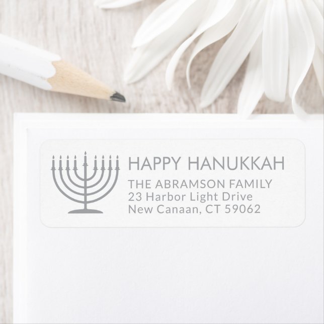 Text Menorah White Hanukkah Returadress Returadress Etikett (Insitu)