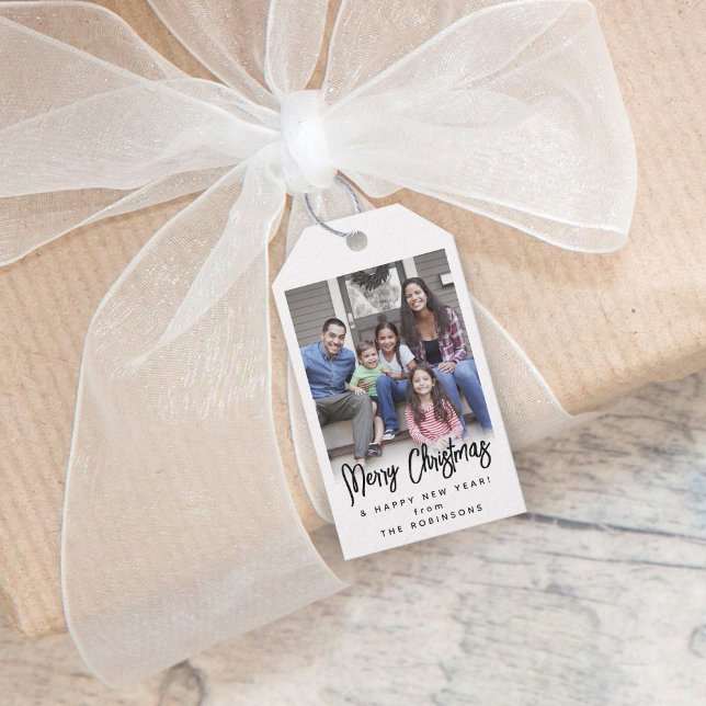 Text Modern brushskript Foto Black & White Presentetikett (Skapare uppladdad)