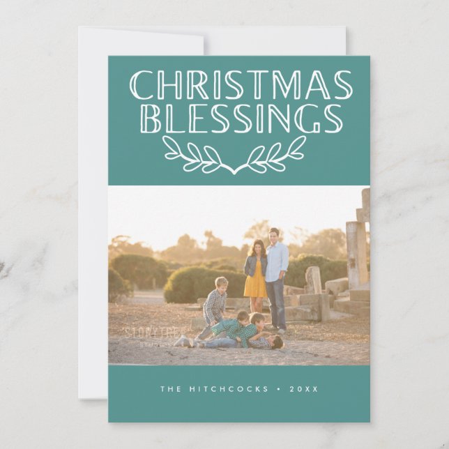 Text- och fjollfoto med modern välsignelse julkort (Framsida)