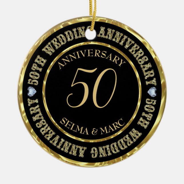 Text och hjärtan i guld Glitter Julgransprydnad Keramik (Framsidan)